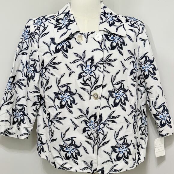NEW Jones New York White Jacket Sz 16W Blue Floral Career Embroidered Martinique - Picture 1 of 4